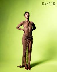 Zoe Saldaña Frees the Nipple in Sheer Lace Dress for Harpers Bazaar