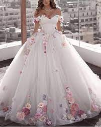 Our Style 8355 Tulle Ball Gown Wedding Dresses With Off Shoulder And Floral Flowers Design Puff Pretty Quinceanera Dresses Ball Dresses Colored Wedding Dresses
