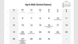 April 2020 Calendar With Us Holidays Holiday Calendar Printable Monthly Calendar Template Printable Calendar Template