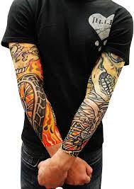 1 piece full arm temporary tattoo high quality. Tattoo Sleeves Skull And Flames Biker Fake Tattoo Sleeves Pair Bewild
