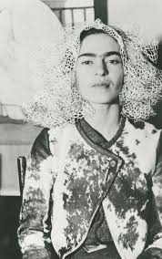 Black And White Barney Frida With Doily On Her Head New York Frida Kahlo Portrait Diego Rivera