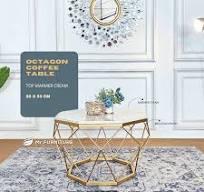 Coffee Table Octagone Top Marmer Cream D.80 T.50 Cm, Meja Tamu Marmer  Minimalis Estetik