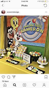 Pin By Tala Farah On Looney Tunes Bday Baby Shower Party Themes Princess Baby Shower Invitation Baby Looney Tunes