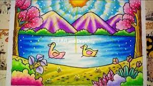 .pemandangan pantai, pemandangan gunung dan air terjun, pemandangan sawah di desa, pemandangan hutan, pemandangan taman bunga, pemandangan desa, pemandangan danau, pemandangan di sungai, dan masih banyak lagi objek gambar yang masuk dalam tema. Cara Menggambar Dan Mewarnai Gradasi Pemandangan Gunung Sungai Dan Air Terjun Drawing Scenery Ø¯ÛŒØ¯Ø¦Ùˆ Dideo