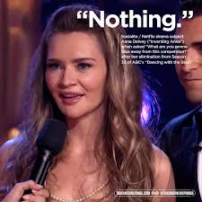 Anna “Do you take wire transfers?” Delvey just does. not. give. A. F.,  serving the most searingly deadpan Warholian exit interview in “Dancing  with the Stars” history. #popculture #annadelvey #inventinganna  #doyoutakewiretransfers #dancingwiththestars #