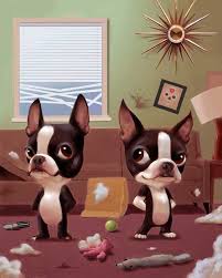 Mid Century Boston Terriers Making A Mess Boston Terrier Etsy Boston Terrier Art Boston Terrier Boston Terrier Funny