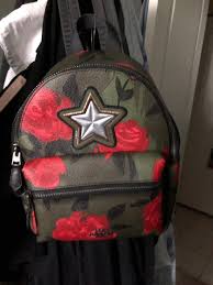 Black Backpack With Red Roses Nwt So Cute Coach Star Backpack Beautiful Red Roses And Star Design Army Green Background 10 High By 9 Wide By 4 Deep So Coach Backpack Backpacks Coach