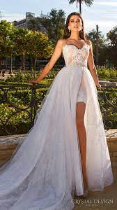 Beautiful Wedding Dresses From The 2017 Crystal Design Collection Sevilla Bridal Campaign Wedding Inspirasi Short Wedding Dress Wedding Dresses Wedding Dress Couture