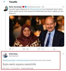 Yapılan açıklamanın ardından süleyman soylu kimdir sorusuna yanıt aranıyor. Kenan Kiran On Twitter Icisleri Bakani Suleyman Soylu Nun Yogun Bakimda Tedavi Goren Annesiyle Paylastigi Bir Fotografinin Altina Kufurlu Yorum Yazan Erdal Erbas In Chp Trabzon Hayrat Ilce Teskilatinda Uyelik Kaydinin Bulundugu Ogrenildi Https T