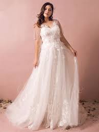 Du bist auf der suche nach dem idealen brautkleid? A Linie Brautkleid Grosse Grossen V Ausschnitt Kurzarm Tull Spitze Blumen Mit Armel Schleppe