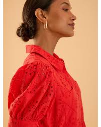 Rose & Nancy Olivia Coral Broderie Shirt Dress in Red