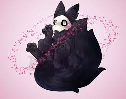 His body is black and flowy like tar covered in thick fur, and behind him is a long, shaggy tail curled around his feet. This Cat Who Draws Puro From Changed Such A Precious Bean Still