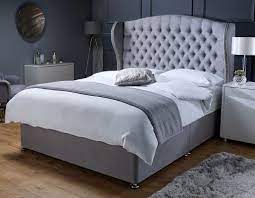 Choose a divan bed with drawers to make the most of the space in your bedroom. Grey Suede Upholstered Memory Foam Open Coil Divan Bed With Wing Back Headboard Divan Bed Divan Sets Grey Divan Bed