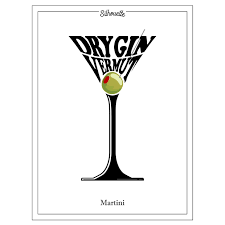 Martini Silhouette Cocktail Olive Typography Original Art Illustration Martini Cocktail Illustration Graphic Design Logo