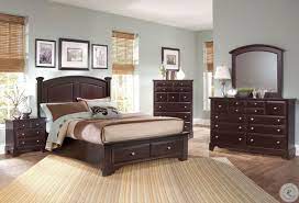 The serenity merlot bed set by true contemporary includes a bed frame, nightstand, dresser and mirror constructed from wood veneers and solids in a rich. Hamilton Franklin Merlot Poster Storage Bedroom Set From Vaughn Bassett Coleman Furniture