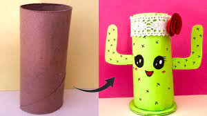 Waste Material Craft Idea Easy Tissue Paper Roll Craft How To Make Cactus Model 3d Craft Id Tissue Roll Crafts Craft From Waste Material Tissue Paper Roll