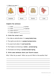 Seasons And Weather Worksheet Free Esl Printable Worksheets Made By Teachers Weather Worksheets Seasons Worksheets English Worksheets For Kids