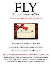 J.crew rewards members enjoy free shipping. J Crew Holiday Shopping Event Featuring Discounts For Members Of Fly Future Leaders Of Yale