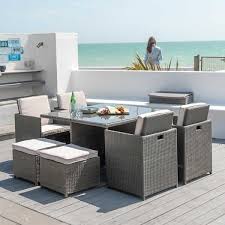 Alexander Rose 4 Seat Grey Rattan Cube Set Outdoor Furniture Sets Backyard Seating Rattan Garden Furniture