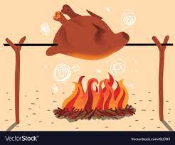 Roast chicken in the spit Royalty Free Vector Image