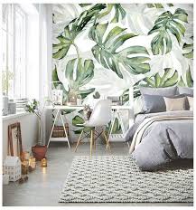 Rainforest Tropical Green Leaves Wallpaper Wall Murals Etsy Tropical Home Decor Green Leaf Wallpaper Tropical Bedroom Decor