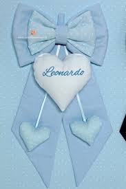 Fiocco Nascita Azzurro Pois Nome Leonardo Con Cuori Pendenti Nascita Fiocchi Pois