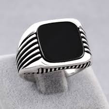 Black And Silver Mens Ring Fine Turkish Jewelry Black Onyx Square 925 Real Sterling Silver Men S Ring New Sterling Silver Mens Rings Mens Jewelry Mens Silver Rings