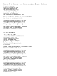 Pour agresser, serrer les poings. Les Choses Jean Jacques Goldman Paroles Chanson
