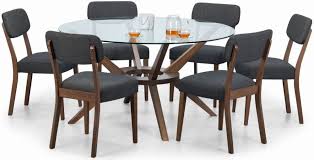 See more ideas about wooden dining tables, dining table bring #home such peaceful environment with roma round emperador marble #diningtable that comes with 6 athena #chairs furnished in black color. Julian Bowen Chelsea Walnut And Glass 140cm Round Dining Table And 6 Farringdon Chairs Cfs Furniture Uk