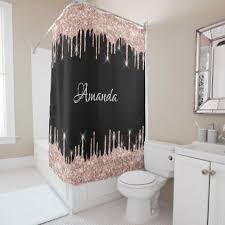 Name Sparkly Glitter Drips Pink Rose Gold Blush Shower Curtain Zazzle Com Gray Shower Curtains Shower Curtain Tub To Shower Remodel