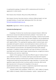 PDF) A quadripartite typology of violence (QTV): Relationships with  functions of aggression in violent youths