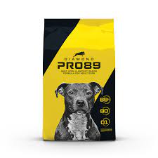 The dashboard displays a dry matter protein reading of 24%, a fat level of 13% and estimated carbohydrates of about 54%. Diamond Pro89 Beef Pork Ancient Grains Formula For Adult Dogs Diamond Pet Foods