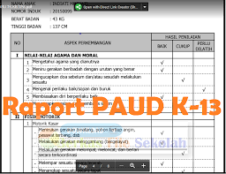 Feb 26, 2021 · contok raport tk,paud,ra kurikulum 13, contoh raport k13 Contoh Raport Paud Dengan Narasi Sesuai Kurikulum 2013 Blog Paperplane