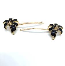 Find great deals on ebay for gold hair accessory. Vintage Black Gold Hair Pins Vintage Black Flower Hair Pins Etsy Vintage Hair Accessories Gold Hair Pin Art Deco Hair