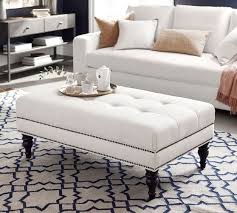 Finished wood, brass, glass, acrylics & more. Martin Upholstered Tufted Ottoman Pottery Barn
