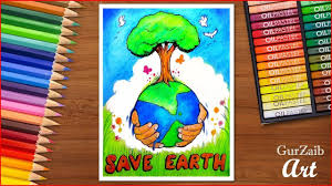 how to draw save earth poster chart for school students