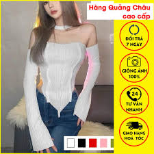 Áo croptop tay dài trễ vai dáng ôm XXX - áo kiểu nữ xẻ tà chất thun gân mềm  mịn