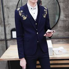 tps_headerdark and mysterious navy creates a fantastic pair for sparkling gold, and make any wedding shine! Wonderful 2018 Wedding Prom Golden Pattern Handsome Navy Blue Groom Tuxedos Gold Embroidery 3 Piece Slim Fit Mens Suits Suits Aliexpress