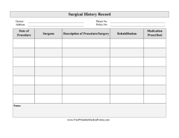 Printable Surgical History Record