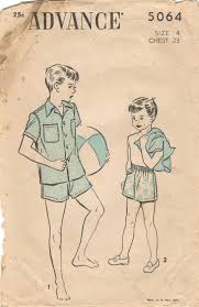 Advance 5064 1940s 1950s Toddlers Boxer Shorts Swimsuit and Shirt Pattern  Childs Boys Beach Cabana Set Sewing Pattern Size 4 Chest 22
