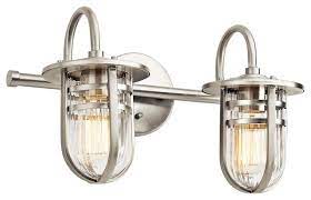 It's made from metal and features an oval backplate with a horizontal arm that supports three frosted glass cylindrical shades. Bath 2 Light Beach Style Bathroom Vanity Lighting By Buildcom Houzz