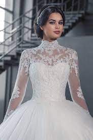 Luxury High Neck Lace Ball Bridal Gown Long Sleeve Sheer Wedding Dresses 2018 Sheer Wedding Dress Lace Ball Gowns High Neck Wedding Dress