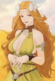 nozouko, nophica, final fantasy, final fantasy xiv, commentary, highres,  1girl, bare shoulders, breasts, circlet, cleavage cutout, clothing cutout,  cloud, cloudy sky, collarbone, day, detached sleeves, dress, field, green  dress, green eyes, halter