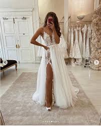 Dresses you may also like. Simple A Line Tulle Wedding Dresses Spaghetti Straps Lace Side Slit Boho Wedding Dress 574 Sold By Muttie Dresses On Storenvy