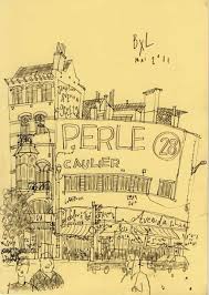 Philippe Doro Bruxelles Brasserie Perle 28 Boulevard Maurice Lemonnier Croquis Carte Postale Illustrations