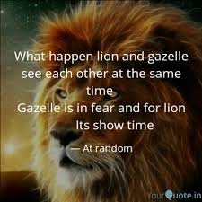 To survive the lion must catch the gazelle and the gazelle must outrun the lion. What Happen Lion And Gaze Quotes Writings By Maneul Nuere Yourquote
