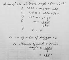 Each of the interior angles of a regular polygon is 140°. The Sum Of All Interior Angles Of A Regular Polygon Is 1080 What Is The Measure Of Each Maths Polygons 14224911 Meritnation Com