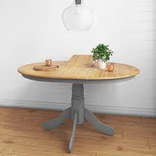 This extending dining table comes complete with four chairs and features classic mahogany finish to suit most modern home decors. Round Extendable Dining Table With 4 Velvet Chairs In Grey Oak Finish Rhode Island Kaylee Furniture123