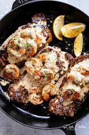 Steak And Creamy Garlic Shrimp Is A Fast And Easy To Make Gourmet Steak Dinner Cafedelites Com Grilled Steak Recipes Easy Steak Recipes Recipes