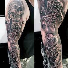 Black military equipments tattoo on sleeve. Top 91 Army Tattoos For Men Ideas 2021 Inspiration Guide